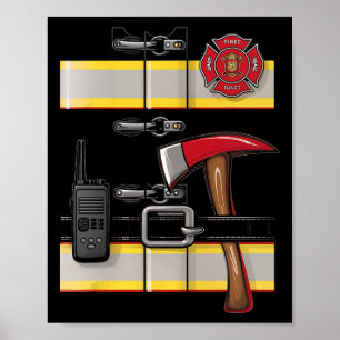 Brandweerkostuum Vuurman Uniform Axe Radio Hall Poster