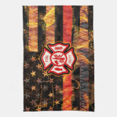 Brandweerkruis en brandweerlampen theedoek (Verticaal)