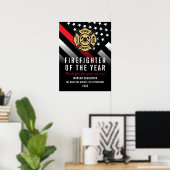 Brandweerlid van het Jaar Werknemerslogo Rode Lijn Poster (Thuiskantoor)