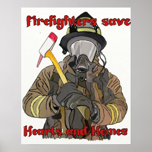 Brandweerlieden besparen harten en huizen poster (Voorkant)