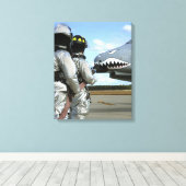 Brandweerlieden plaatsen een brandslang tijdens ee canvas afdruk (Insitu (Houten vloer))