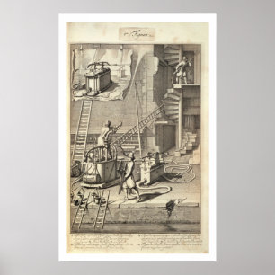 Brandweermachines, uit een boek over brandbestrijd poster