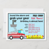 Brandweerman 1e verjaardagsfeest uitnodigingen Bra (Voorkant)