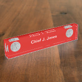 Brandweerman 2 Bugle Silver Kapitein Medallion Naambordje (Zijkant)