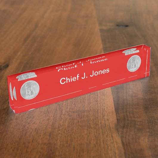 Brandweerman 2 Bugle Silver Kapitein Medallion Naambordje (Zijkant)