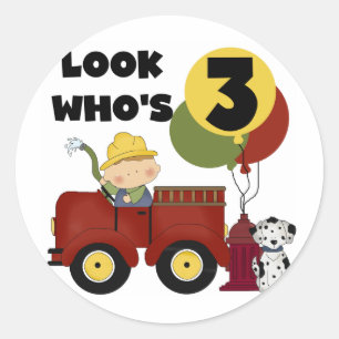 Brandweerman 3e verjaardag T-shirts en geschenken Ronde Sticker