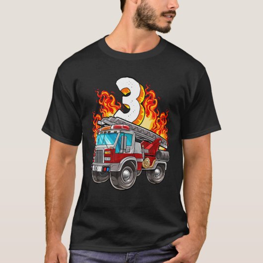 brandweerman 3rd Birthday Fireman en Firetruck Bir T-shirt (Voorkant)