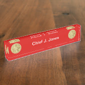 Brandweerman 4 Bugle Gold Medallion Naambordje (Zijkant)