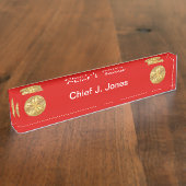 Brandweerman 5 Bugle Gold Medallion Naambordje (Zijkant)