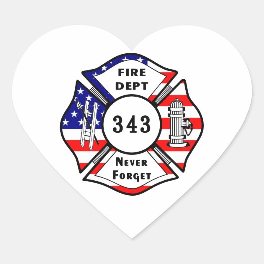 Brandweerman 9/11 Vergeet nooit 343 Hart Sticker (Voorkant)