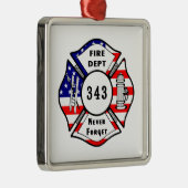 Brandweerman 9/11 Vergeet nooit 343 Metalen Ornament (Rechts)