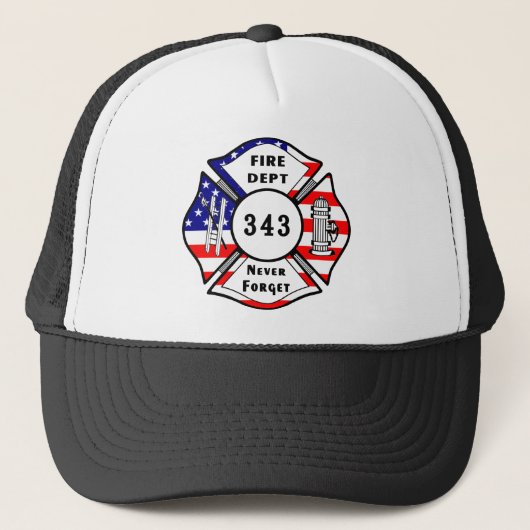 Brandweerman 9/11 Vergeet nooit 343 Trucker Pet (Voorkant)