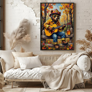 Brandweerman aan hekwerk: de gouden riff van Beer Poster