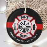 Brandweerman Acr voor Maltese kruisgepersonaliseer Sleutelhanger<br><div class="desc">Gepersonaliseerde Dunne Rode Lijn Maltese Kruis Brandweerman Sleutelhanger - modern zwart rood en zilver ontwerp. Personaliseer met brandweerkazernes, brandweernaam, of jouw tekst. Deze gepersonaliseerde brandweer sleutelhanger is ideaal voor brandweerkazernes, brandweer, of als gedenkteken, kerstcadeaus of kousen. COPYRIGHT © 2020 Judy Burrows, Black Dog Art - Alle rechten voorbehouden. Brandweerman Maltezer...</div>