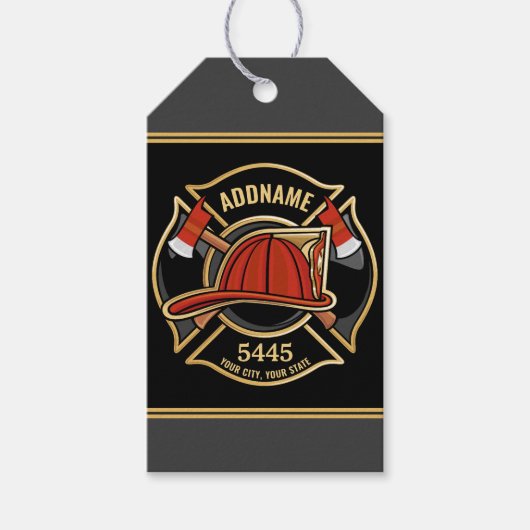 Brandweerman ADD NAME Brandweerpost Badge Cadeaulabel (Voorkant)