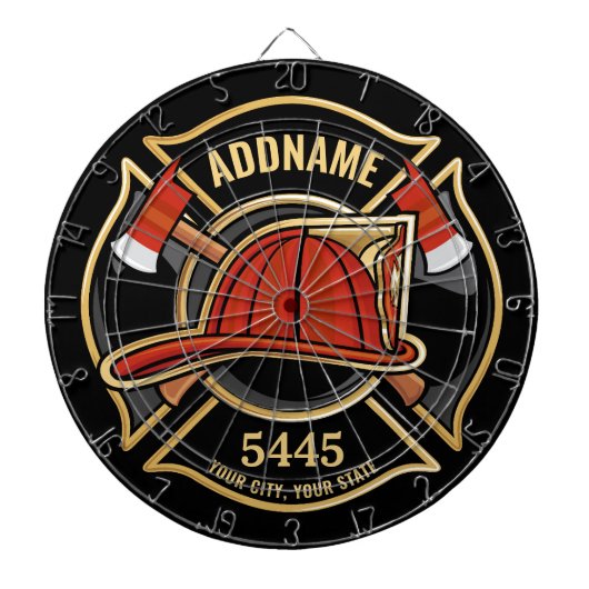 Brandweerman ADD NAME Brandweerpost Badge Dartbord (Voorkant)