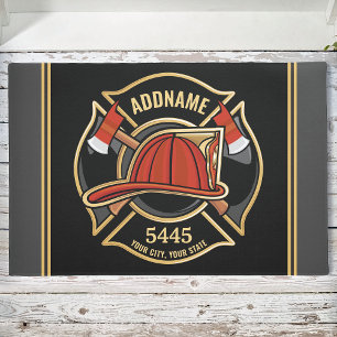 Brandweerman ADD NAME Brandweerpost Badge Deurmat