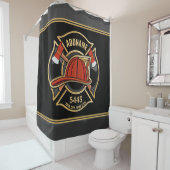 Brandweerman ADD NAME Brandweerpost Badge Douchegordijn (In situ)