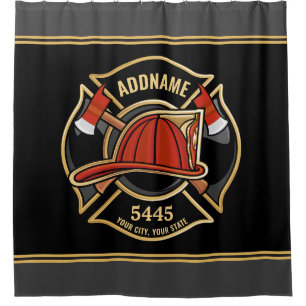 Brandweerman ADD NAME Brandweerpost Badge Douchegordijn
