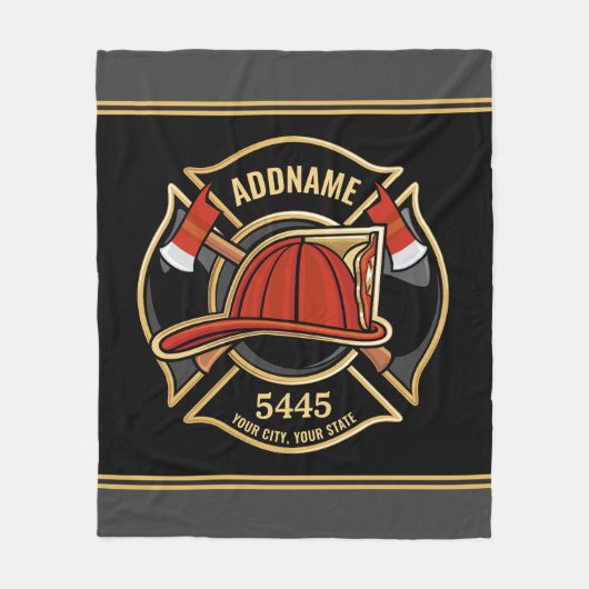 Brandweerman ADD NAME Brandweerpost Badge Fleece Deken (Voorkant)