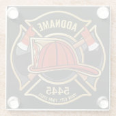 Brandweerman ADD NAME Brandweerpost Badge Glazen Onderzetter (Achterkant)