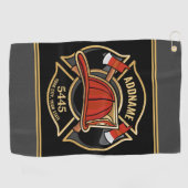 Brandweerman ADD NAME Brandweerpost Badge Golfhanddoek (Horizontaal)