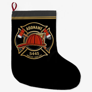 Brandweerman ADD NAME Brandweerpost Badge Grote Kerstsok