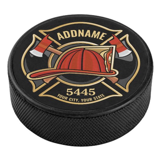 Brandweerman ADD NAME Brandweerpost Badge Hockey Puck (3/4)