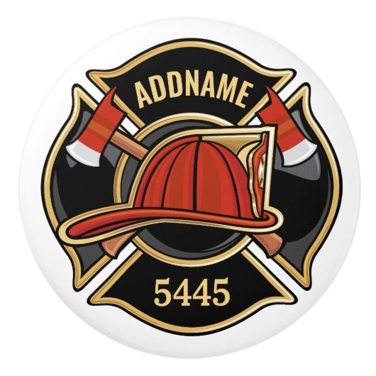 Brandweerman ADD NAME Brandweerpost Badge Keramische Knop (Voorkant)