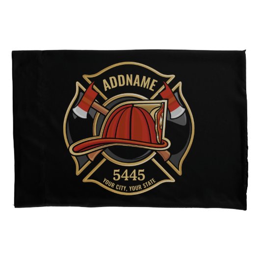 Brandweerman ADD NAME Brandweerpost Badge Kussensloop (Voorkant-Links)