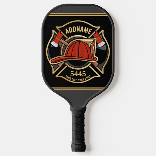 Brandweerman ADD NAME Brandweerpost Badge Pickleball Paddle (Voorkant)
