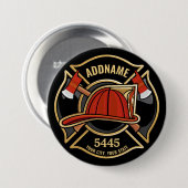 Brandweerman ADD NAME Brandweerpost Badge Ronde Button 7,6 Cm (Voorkant /achterkant)