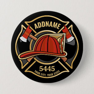 Brandweerman ADD NAME Brandweerpost Badge Ronde Button 7,6 Cm