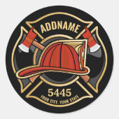Brandweerman ADD NAME Brandweerpost Badge Ronde Sticker (Voorkant)