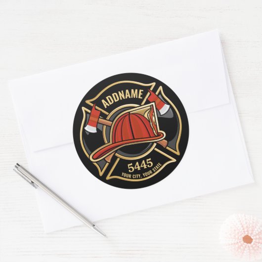 Brandweerman ADD NAME Brandweerpost Badge Ronde Sticker (Envelop)