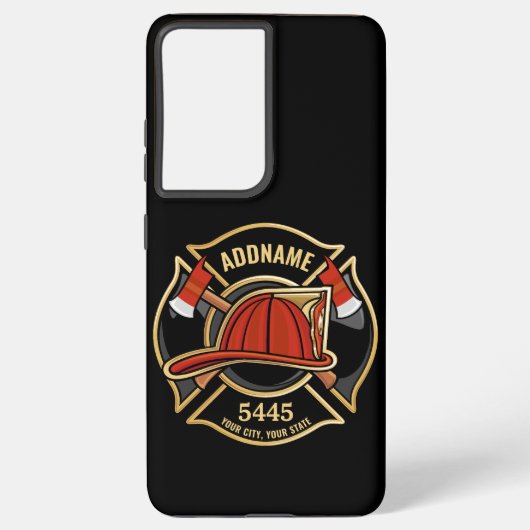 Brandweerman ADD NAME Brandweerpost Badge Samsung Galaxy Hoesje (Achterkant)