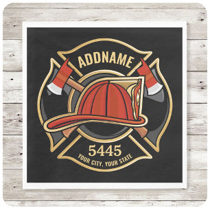 Brandweerman ADD NAME Brandweerpost Badge Servet