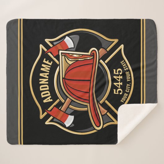 Brandweerman ADD NAME Brandweerpost Badge Sherpa Deken (Voorkant (horizontaal))