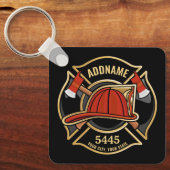 Brandweerman ADD NAME Brandweerpost Badge Sleutelhanger (Voorkant)