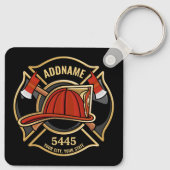 Brandweerman ADD NAME Brandweerpost Badge Sleutelhanger (Achterkant)