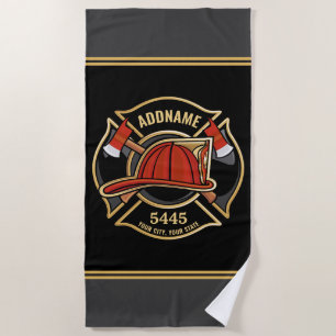 Brandweerman ADD NAME Brandweerpost Badge Strandlaken