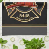 Brandweerman ADD NAME Brandweerpost Badge Theedoek (Gevouwen)