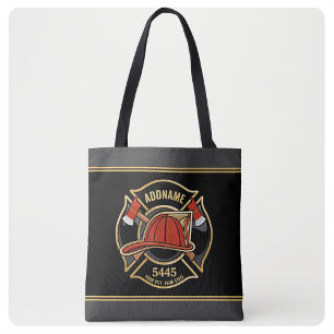 Brandweerman ADD NAME Brandweerpost Badge Tote Bag