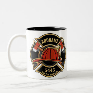 Brandweerman ADD NAME Brandweerpost Badge Tweekleurige Koffiemok