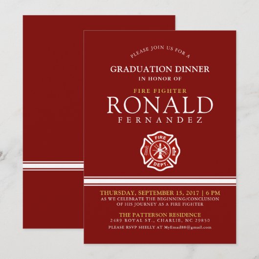 Brandweerman Afstuderen Diner | Evenement uitnodig Kaart (Voorkant / Achterkant)