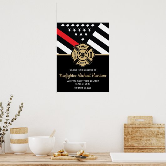 Brandweerman Afstuderen Red Line Brandweerman Welk Poster (Keuken)