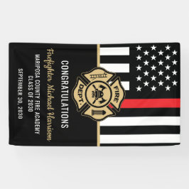 Brandweerman Afstuderen Rode Vlag Brandweerman Par Spandoek