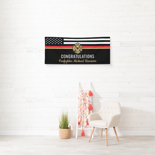 Brandweerman Afstuderen Thin Red Line Party Spandoek (Insitu)