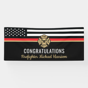 Brandweerman Afstuderen Thin Red Line Party Spandoek