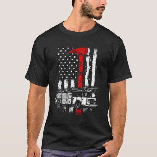 Brandweerman Amerikaanse Brandweerwagen Rode bijl  T-shirt (Voorkant)